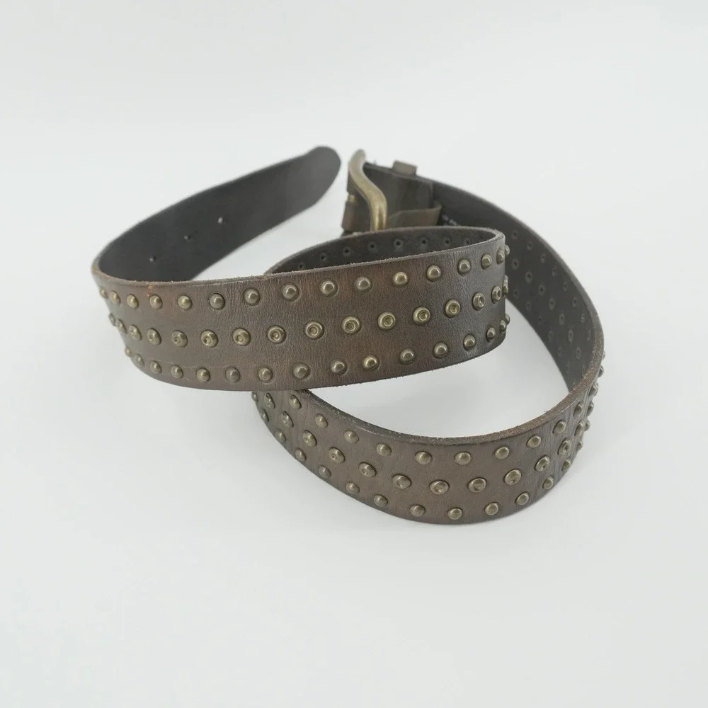 Liebeskind Berlin Studded Belt Womens 85cm Brown Leather Vintage Brass LKB606